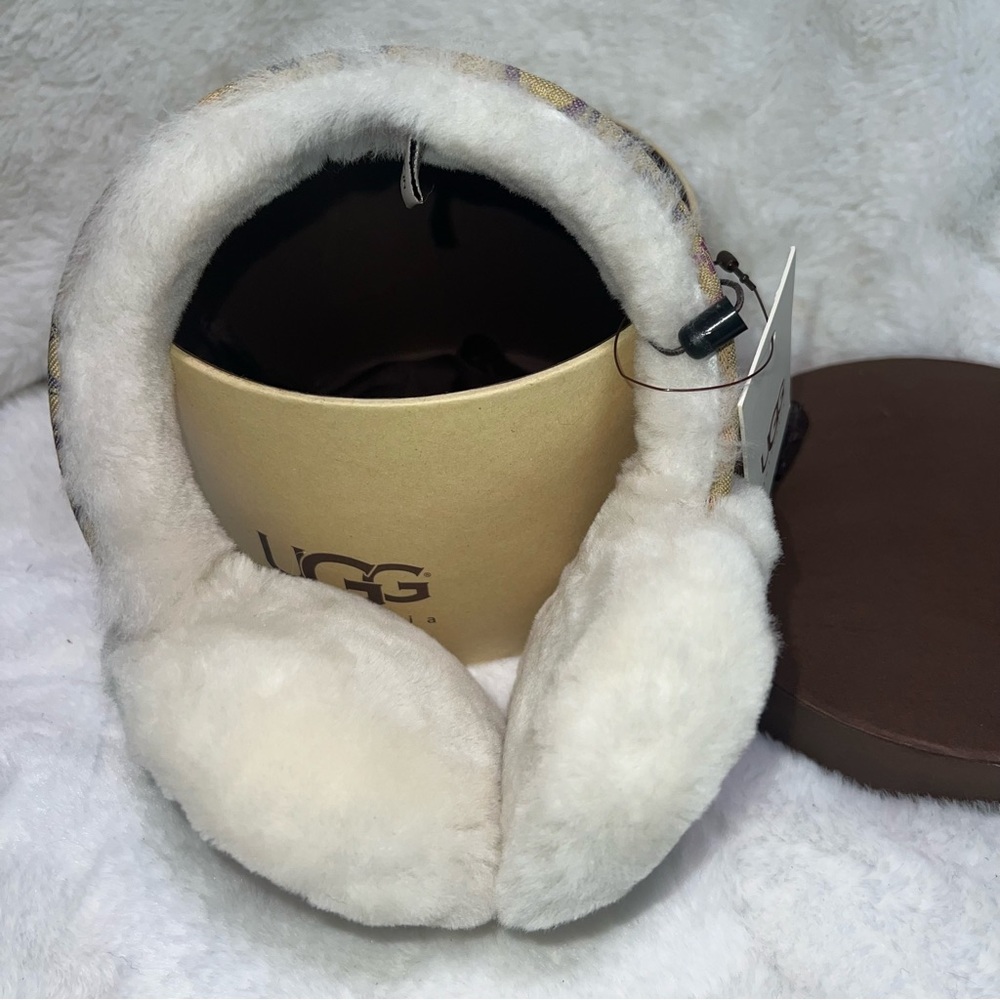 UGG SHEARLING LOGO PATTERN EAR MUFFS IN BOX NWT (B1) - Picture 1 of 3
